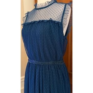 Sapphire Party Dress Women M Swiss Dot Mesh Overlay Lined Knee-Length Dance Date